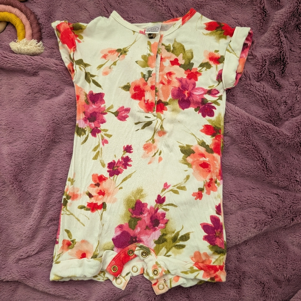 TWO Floral Baby Rompers By Lou Lou Size 6-12 Months
